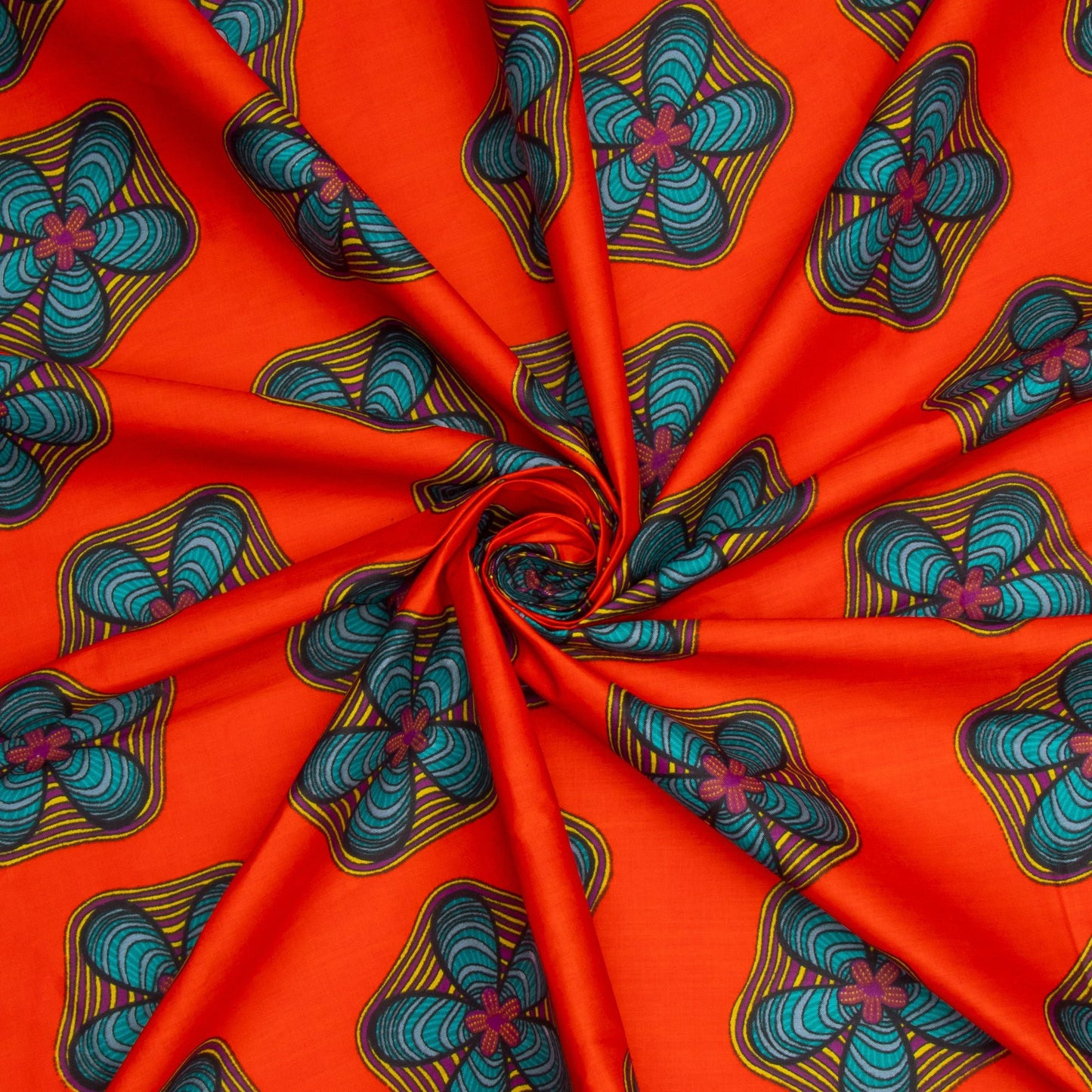 Cotton Wax Prints African Flower Red/Turq - Ragland Fabrics