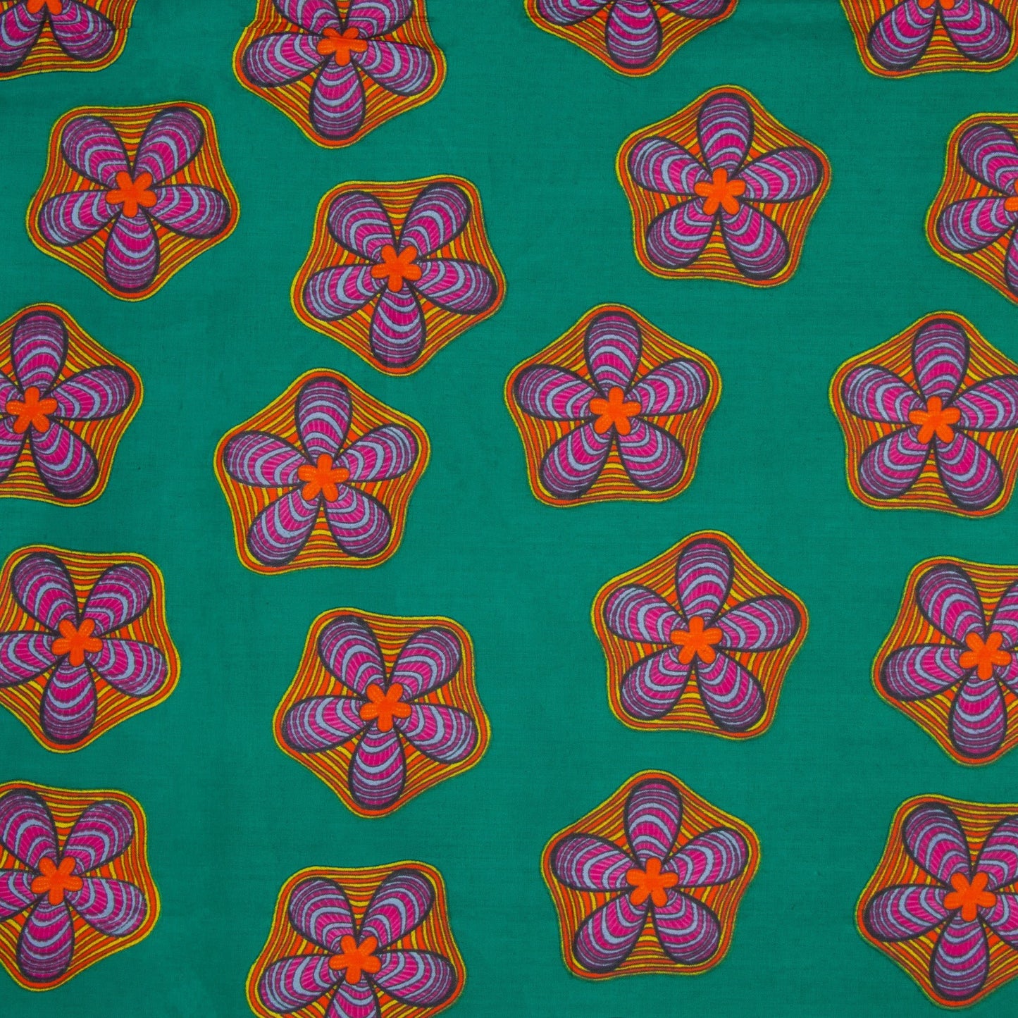 Cotton Wax Prints African Flower Jade/Purple - Ragland Fabrics