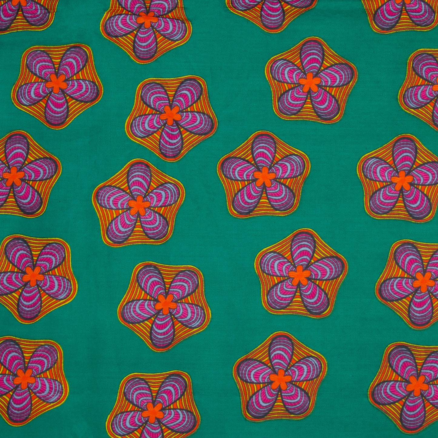 Cotton Wax Prints African Flower Jade/Purple