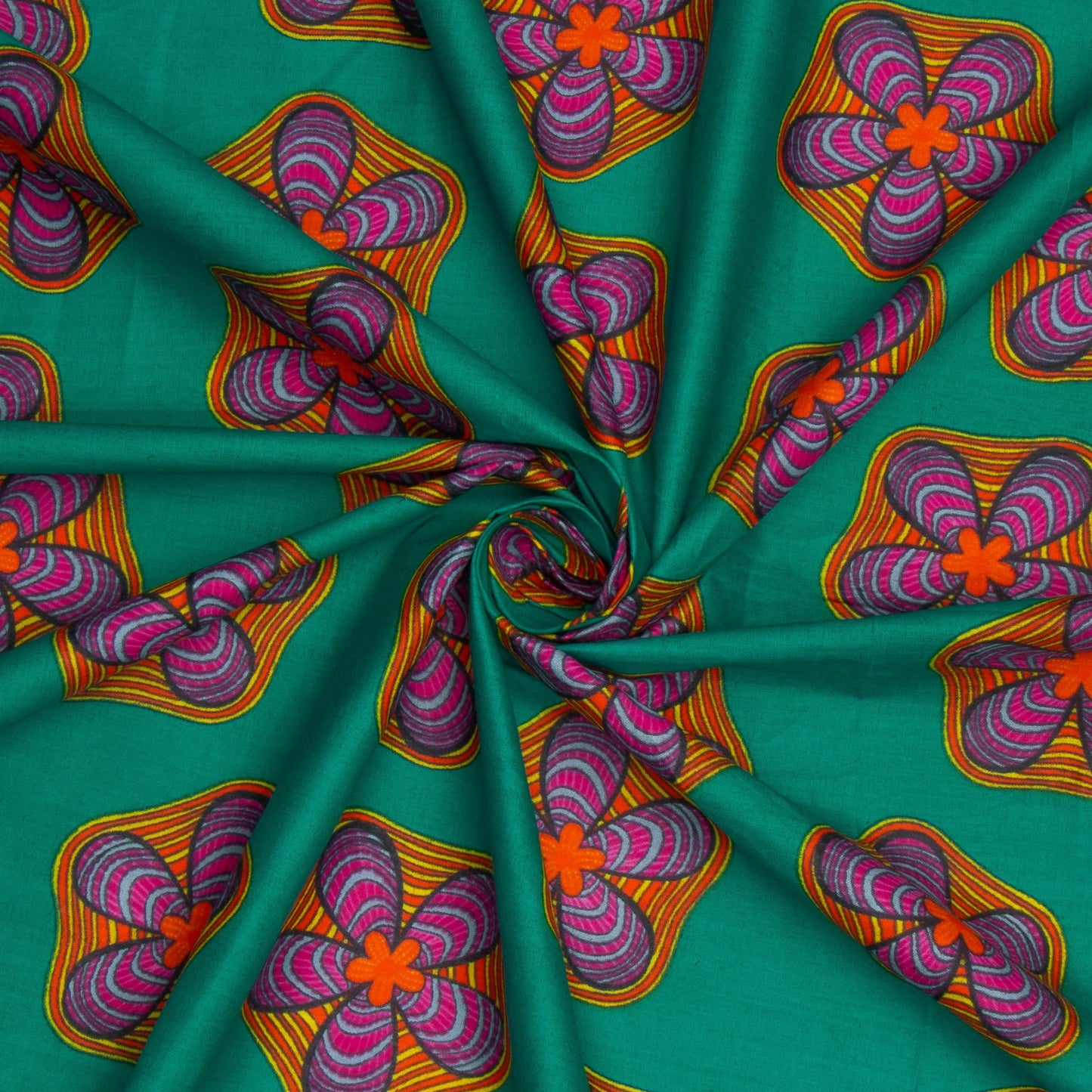 Cotton Wax Prints African Flower Jade/Purple - Ragland Fabrics