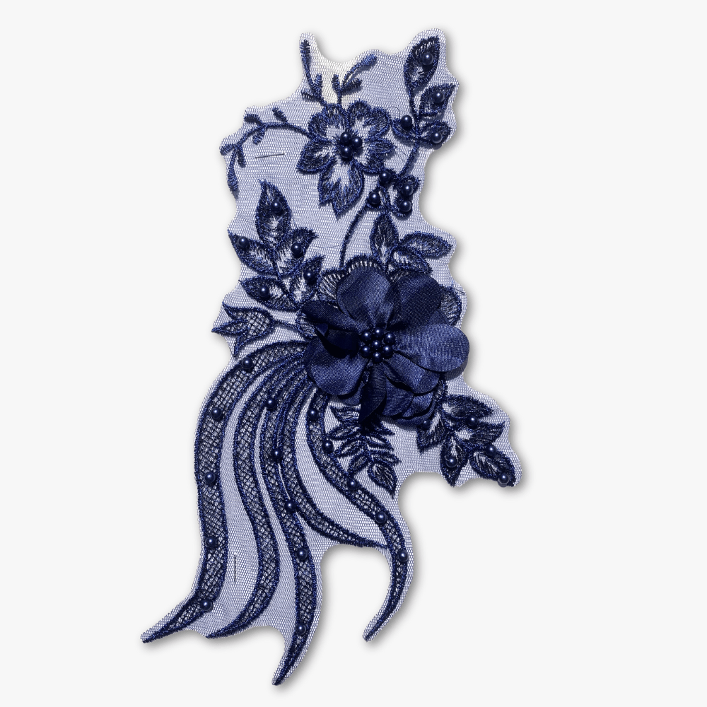 Beaded Bridal Motif - Elegant Navy - Ragland Fabrics