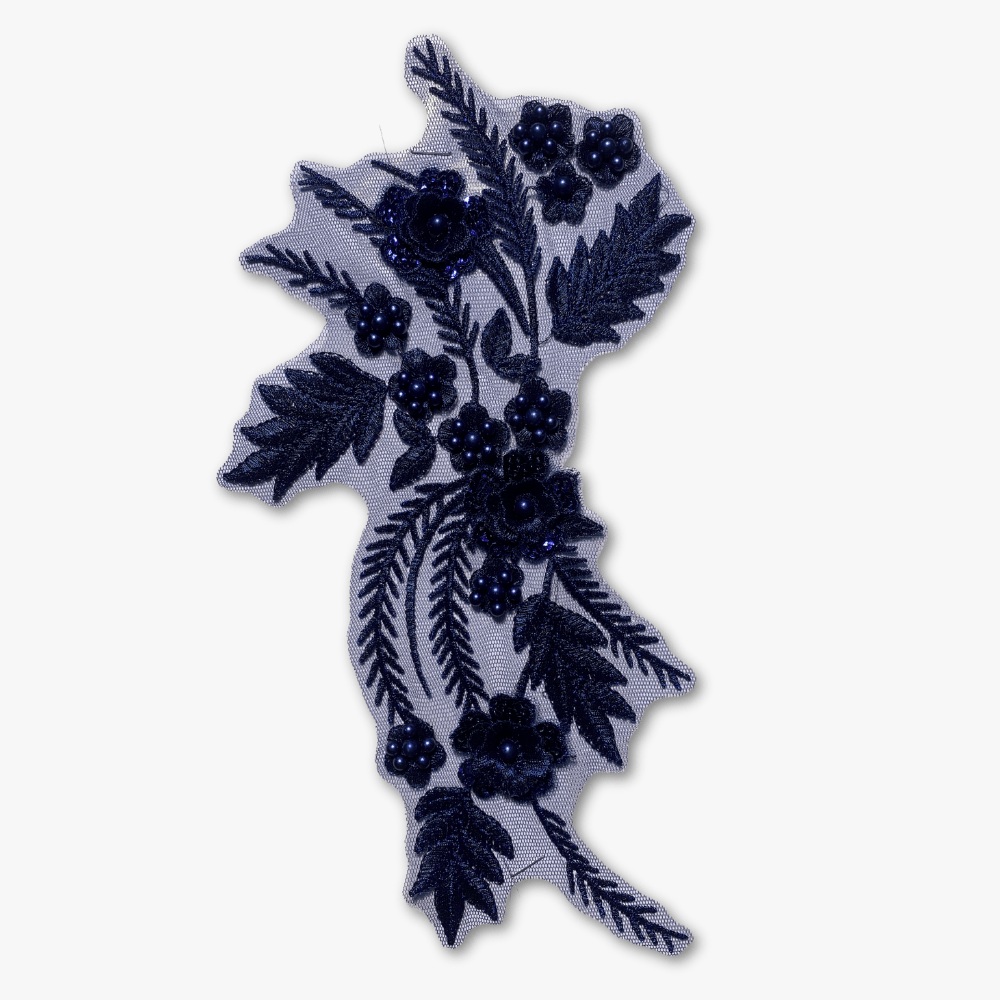 Beaded Bridal Motif - Stylish Navy (Left or Right) - Ragland Fabrics