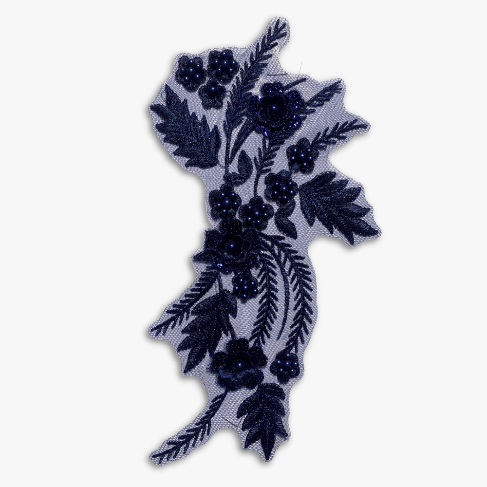 Beaded Bridal Motif - Stylish Navy (Left or Right) - Ragland Fabrics