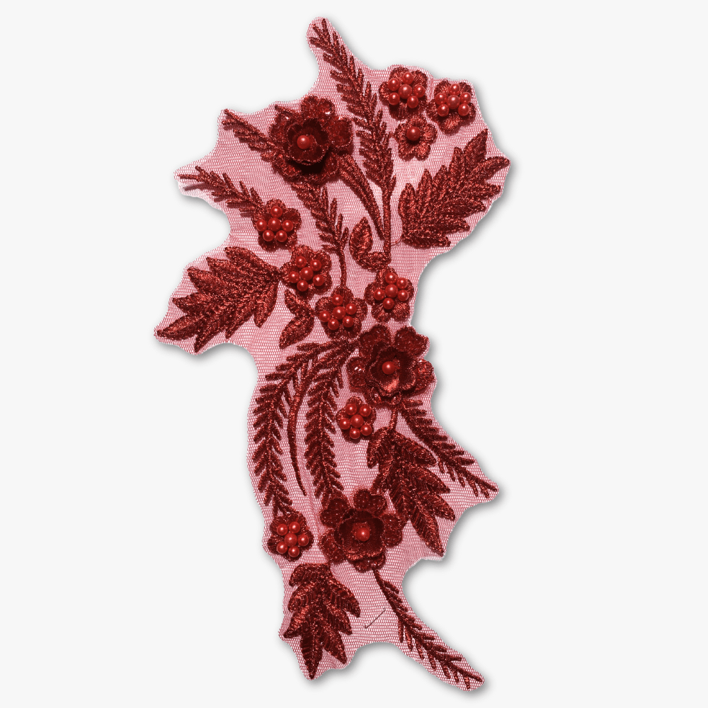 Beaded Bridal Motif - Stylish Crimson (Left or Right) - Ragland Fabrics