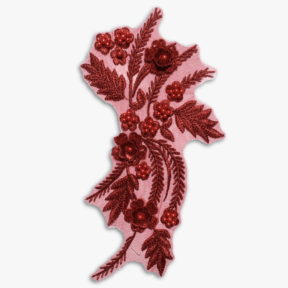 Beaded Bridal Motif - Stylish Crimson (Left or Right) - Ragland Fabrics