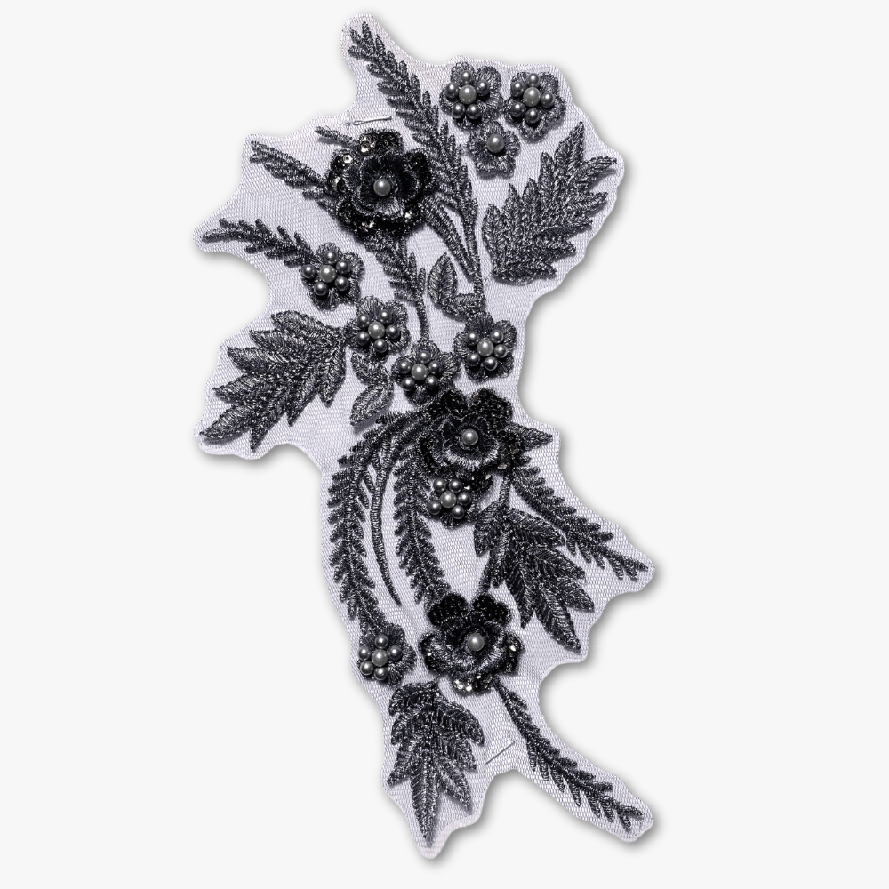 Beaded Bridal Motif - Stylish Slate (Left or Right) - Ragland Fabrics