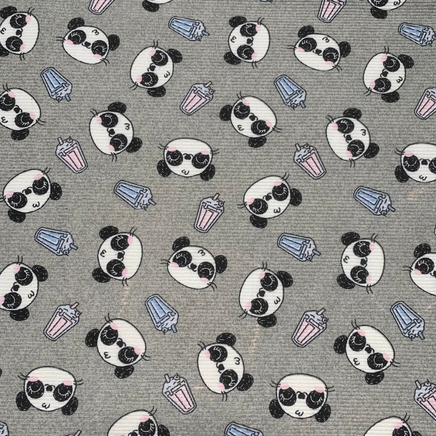 Cotton Knit Ribbed Panda Milkshake - Ragland Fabrics