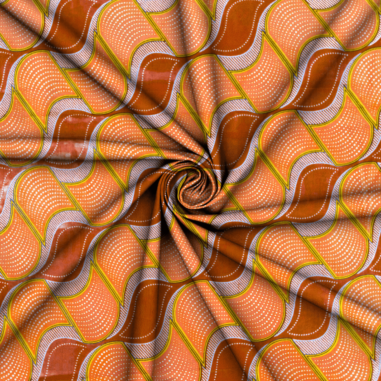 Cotton Wax Prints Diagonal Pools Orange - Ragland Fabrics