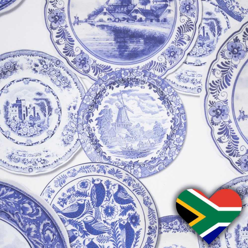 Eco Fabric Blue Plates on White 2091 - Ragland Fabrics