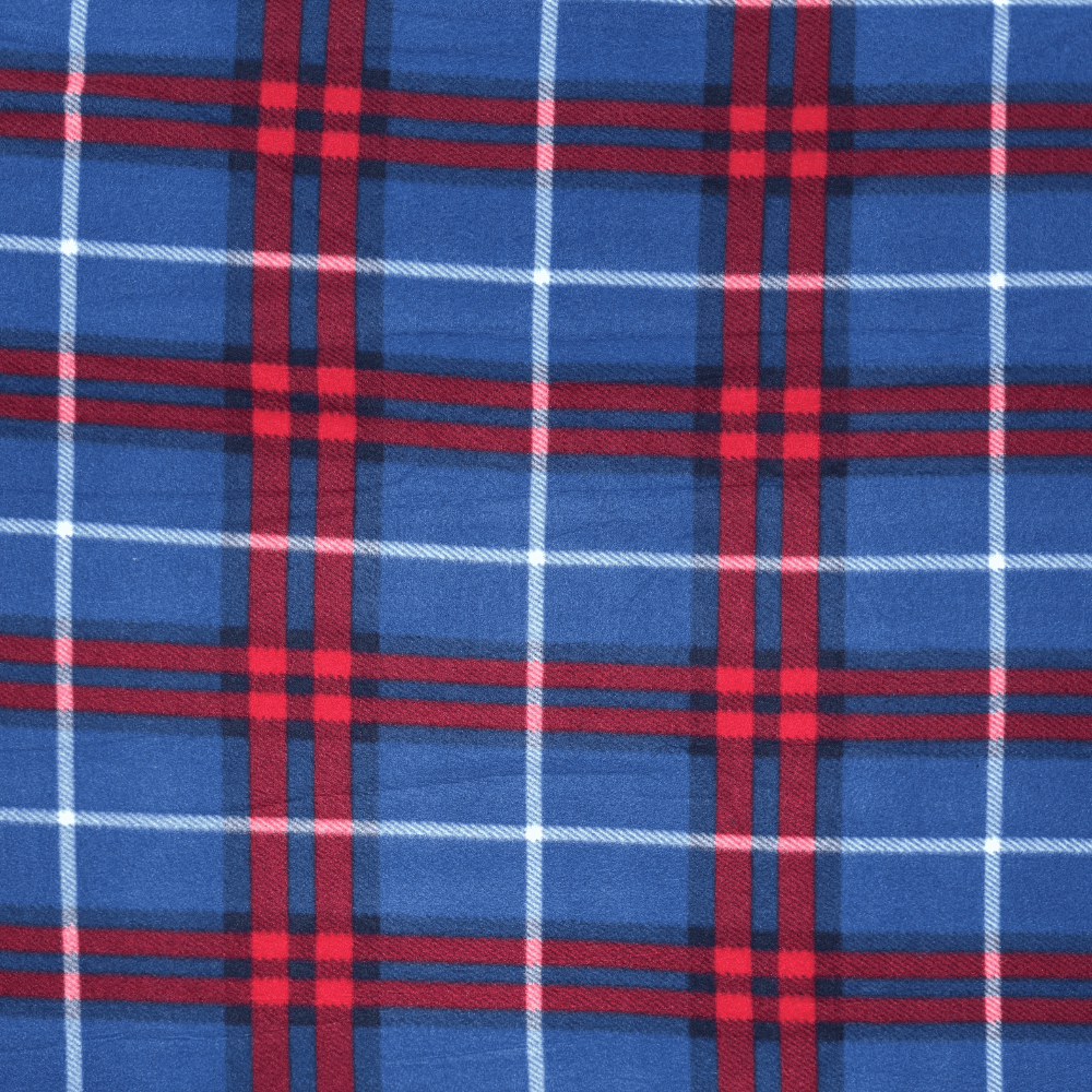 Printed Polar Fleece Check Royal & Red - Ragland Fabrics