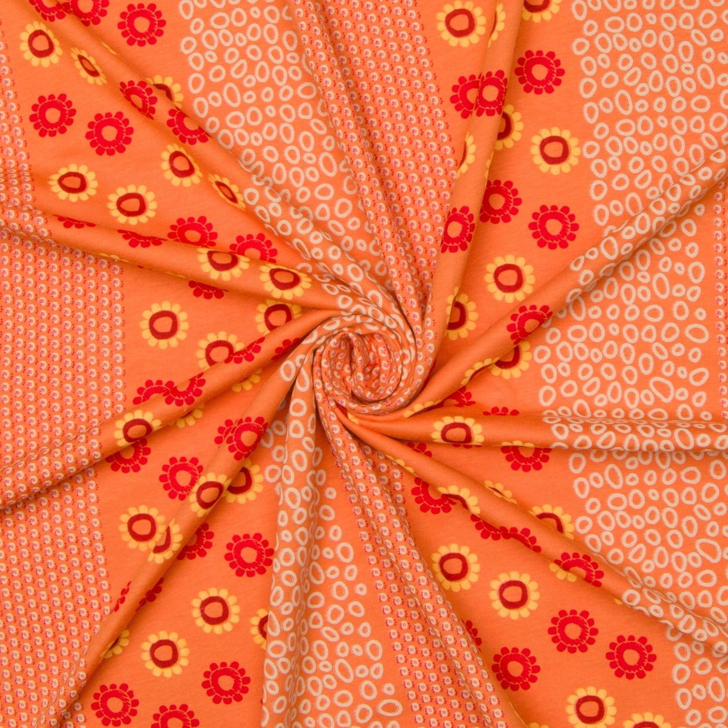 Cotton Knit Orange Border Floral - Ragland Fabrics