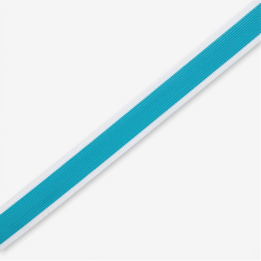 Polyester Tape Stripe Turq/White 30mm - Ragland Fabrics