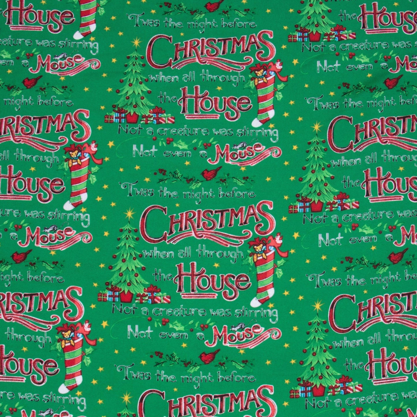 Christmas Printed Mini Matt House Green - Ragland Fabrics