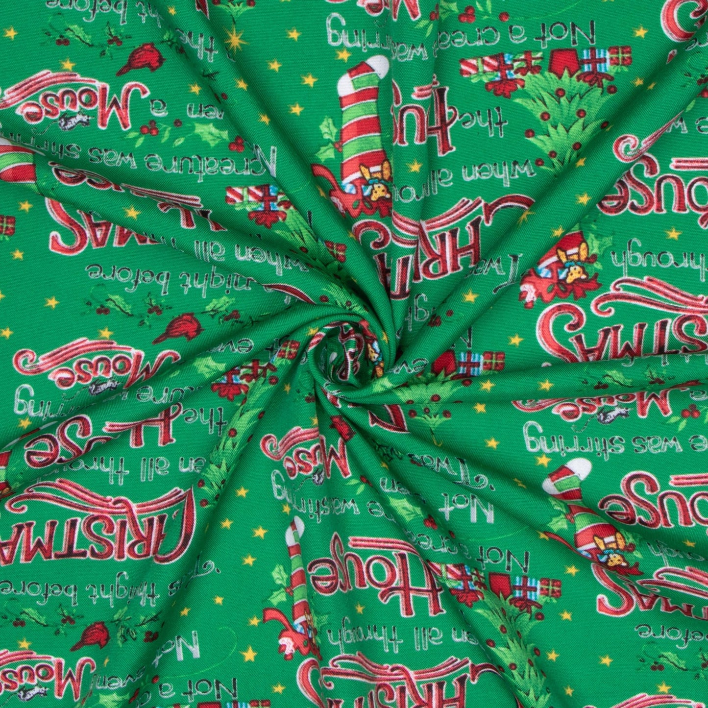 Christmas Printed Mini Matt House Green - Ragland Fabrics