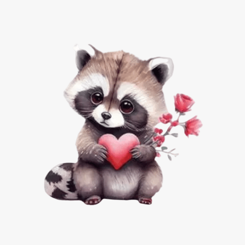 Motif Iron On Badge - Racoon Holding Heart 6.5cmx6.5cm - Ragland Fabrics