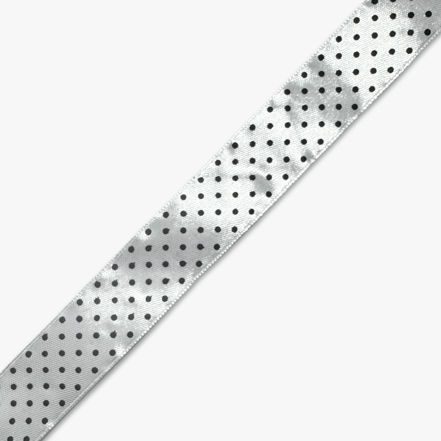 Printed Satin Ribbon White w/ Black Dots - 6 Sizes CLOSEOUT - Ragland Fabrics