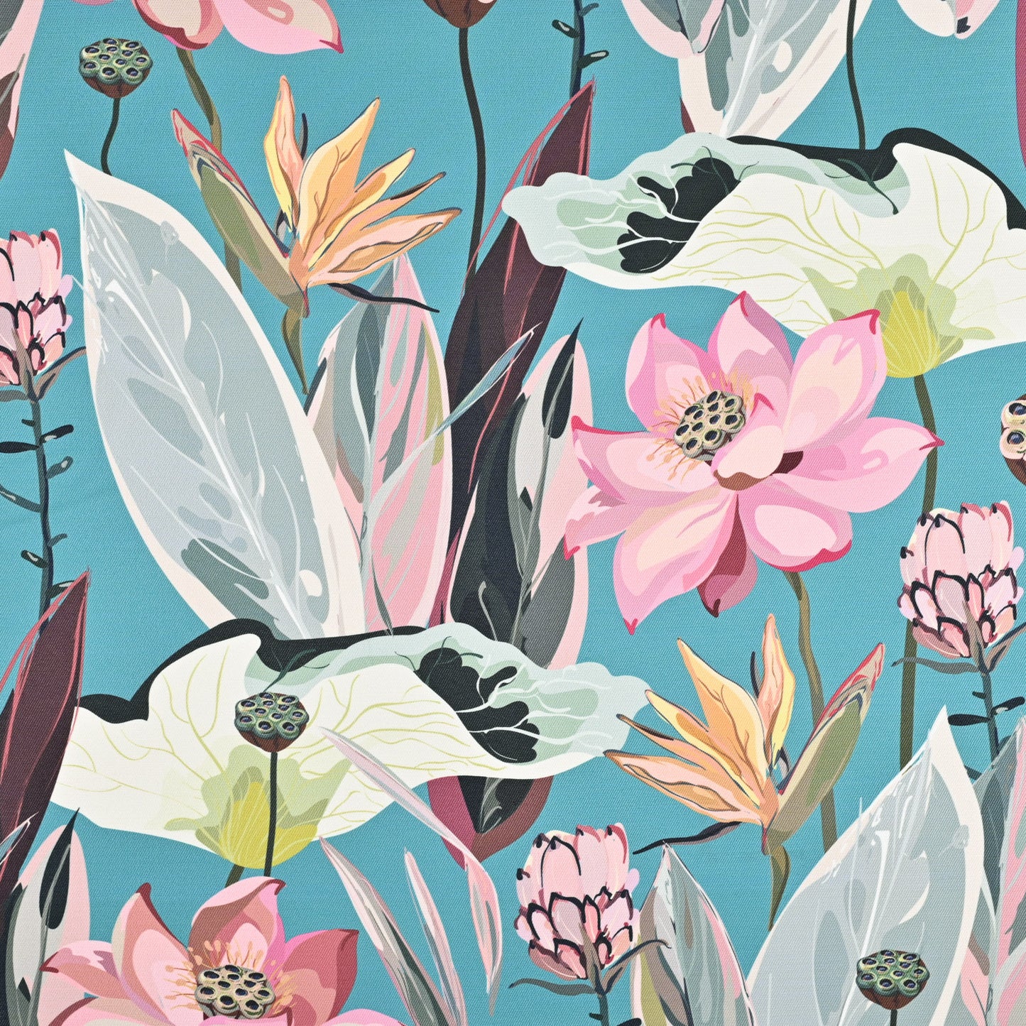 Eco Peach Blossom Turquoise 140cm - Ragland Fabrics