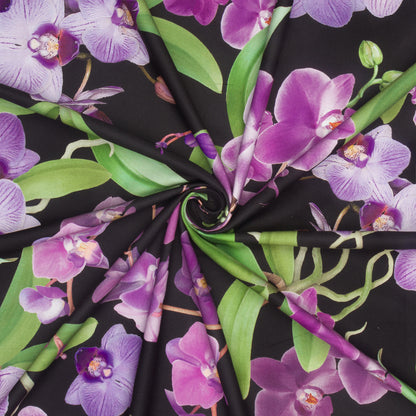 Printed Cotton Linen Orchid Black - Discontinued