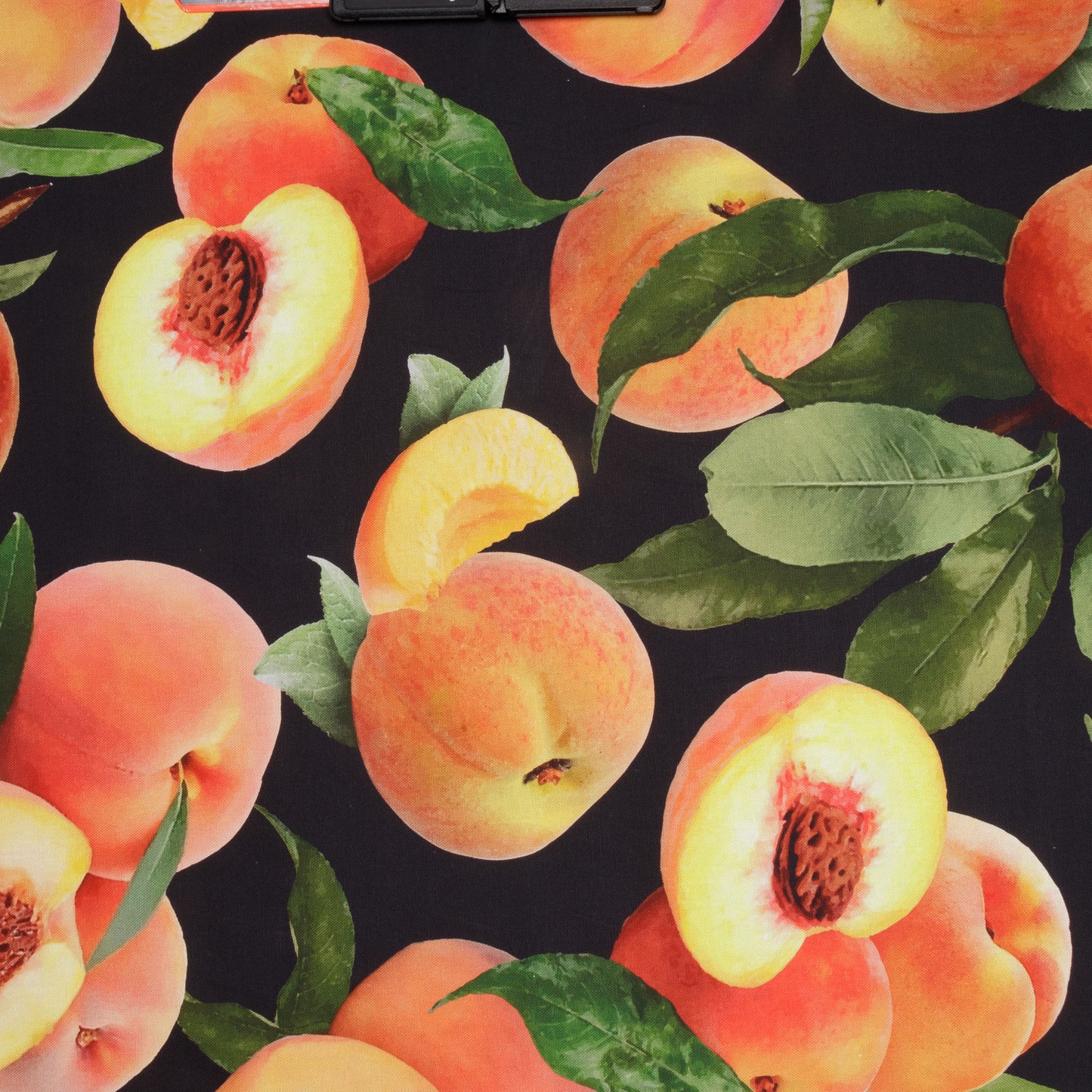 Printed Cotton Linens 140cm Peaches Black - Discontinued