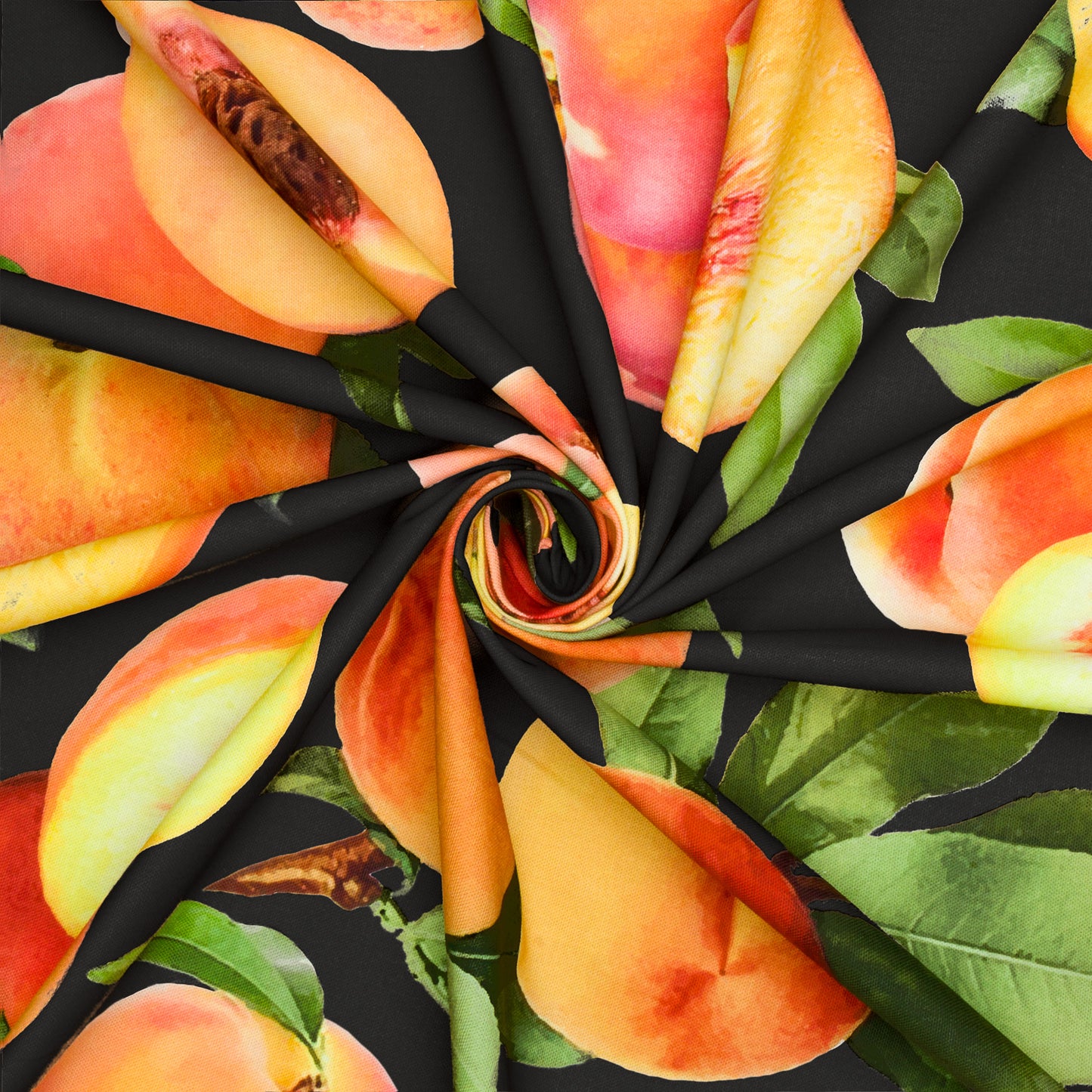 Printed Cotton Linens 140cm Peaches Black - Discontinued