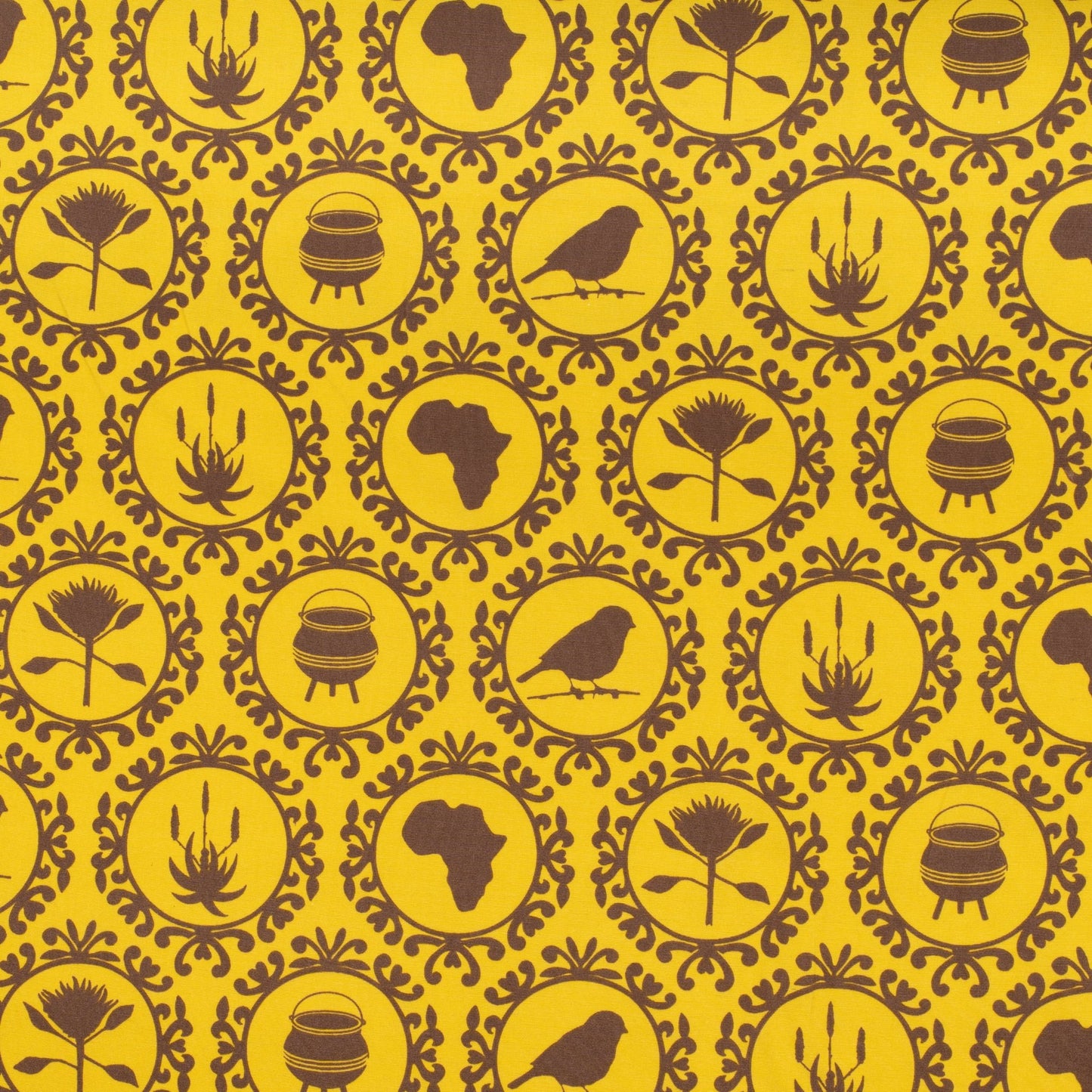 Printed Poly cotton Icons of Africa Lime 140cm - Ragland Fabrics