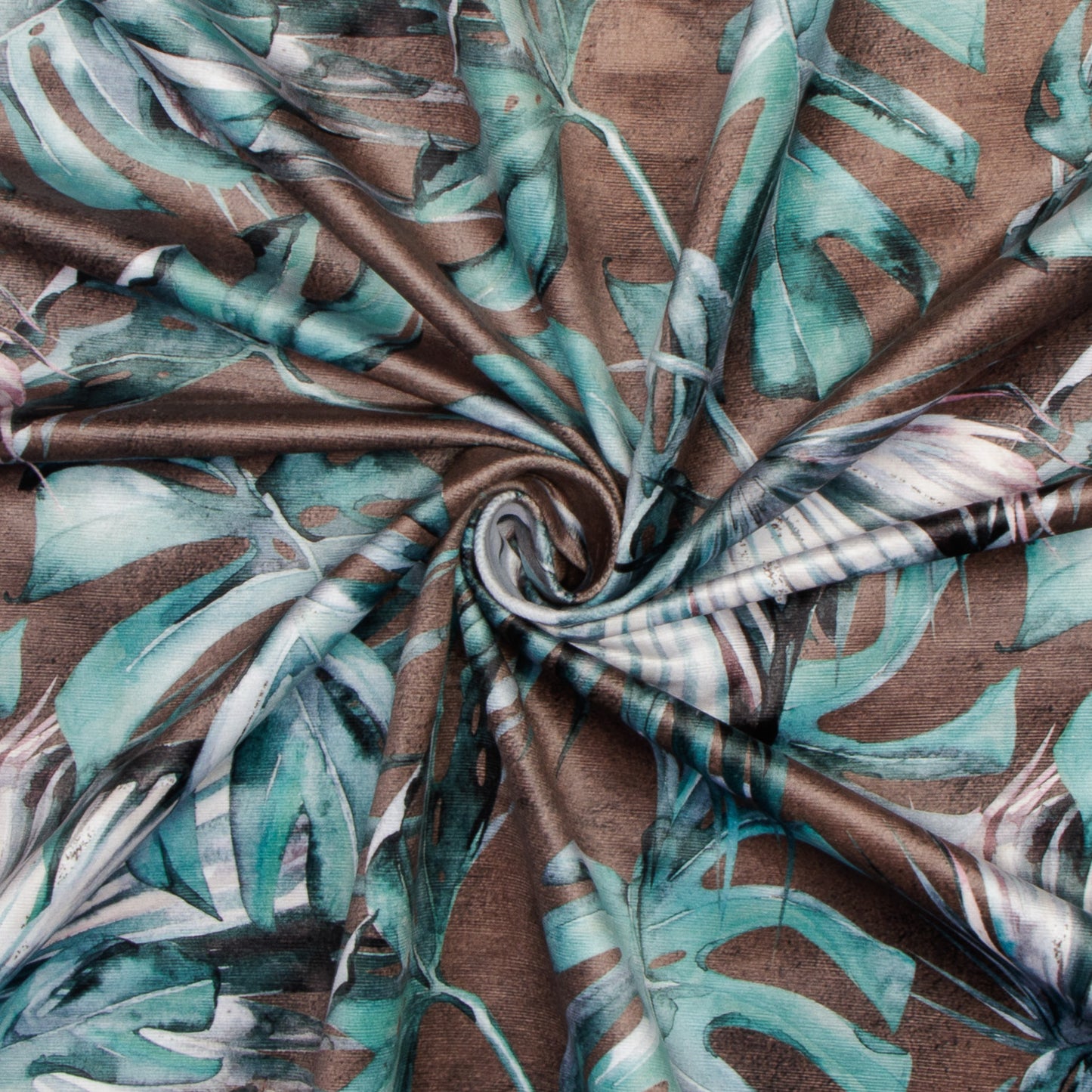 Printed Velvet Monstera Blue 140cm - CLOSEOUT - Ragland Fabrics
