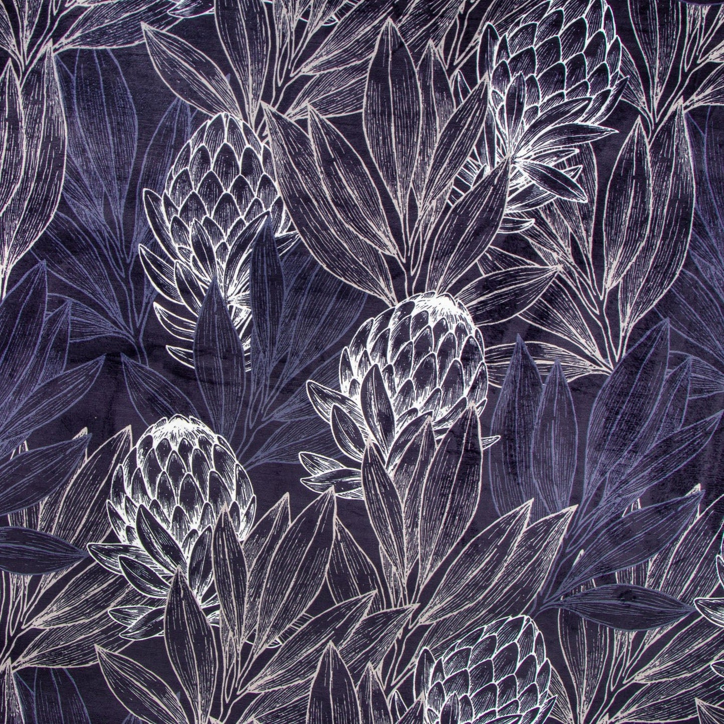 Printed Velvet Protea Forest Navy 140cm - Ragland Fabrics
