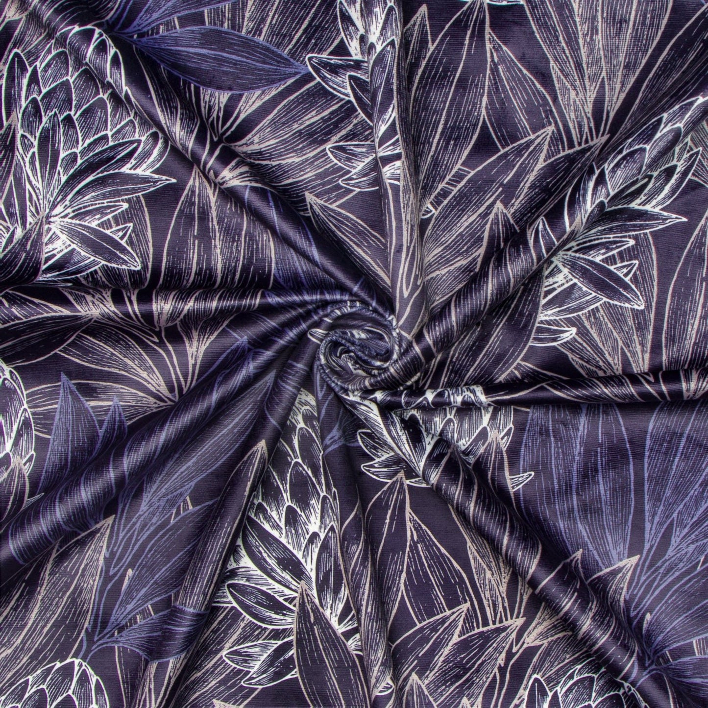 Printed Velvet Protea Forest Navy 140cm - Ragland Fabrics