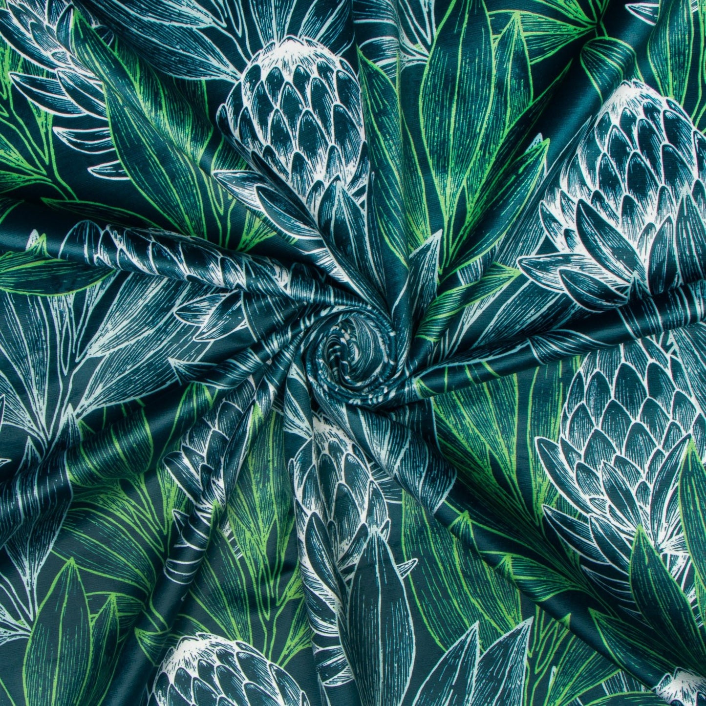 Printed Velvet Protea Forest Teal 140cm - Ragland Fabrics