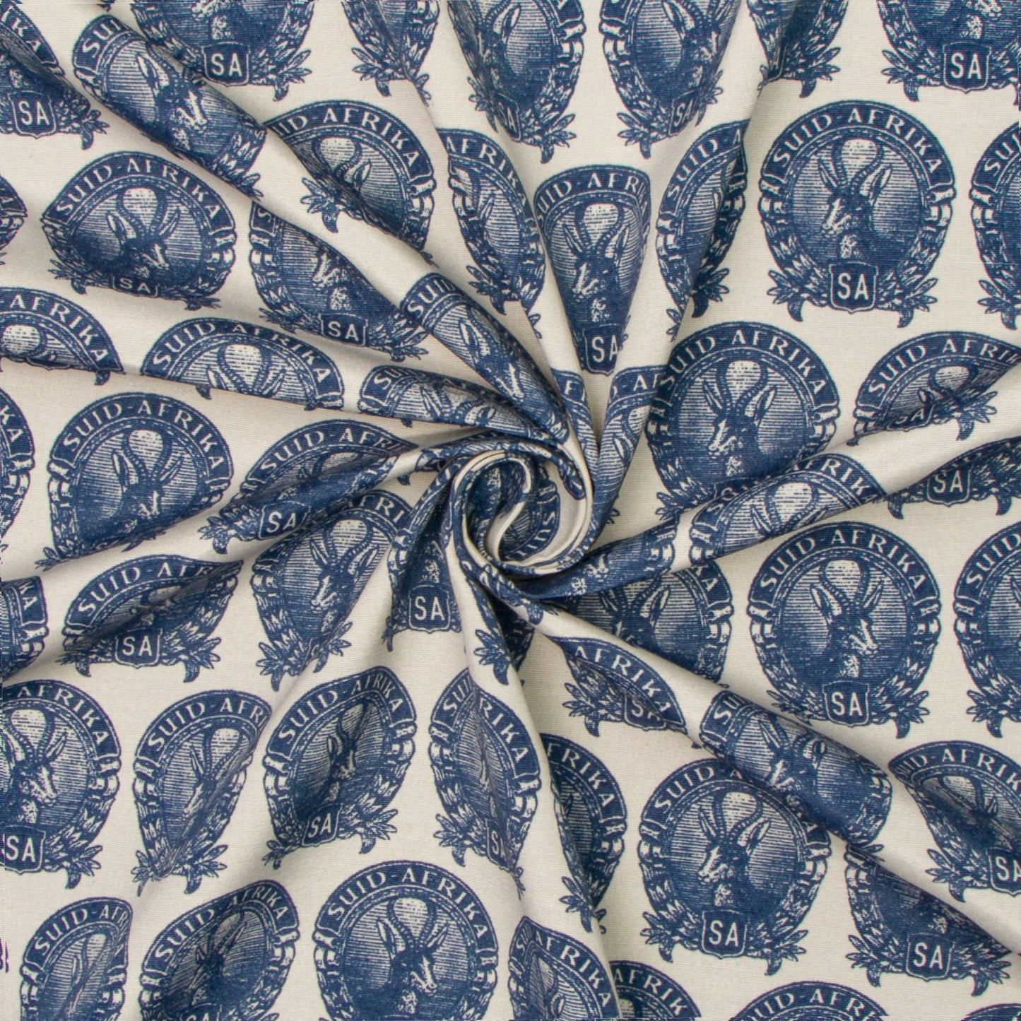 Printed Poly Cotton Springbok Stamp Navy 140cm - Ragland Fabrics