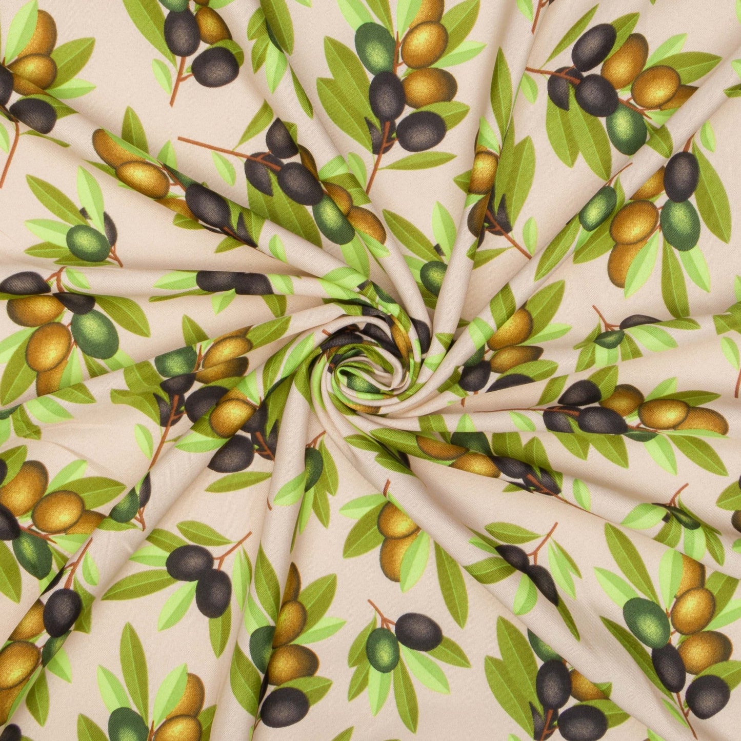 Printed Mini Matt Olive Grey Background Large Leaf - Ragland Fabrics