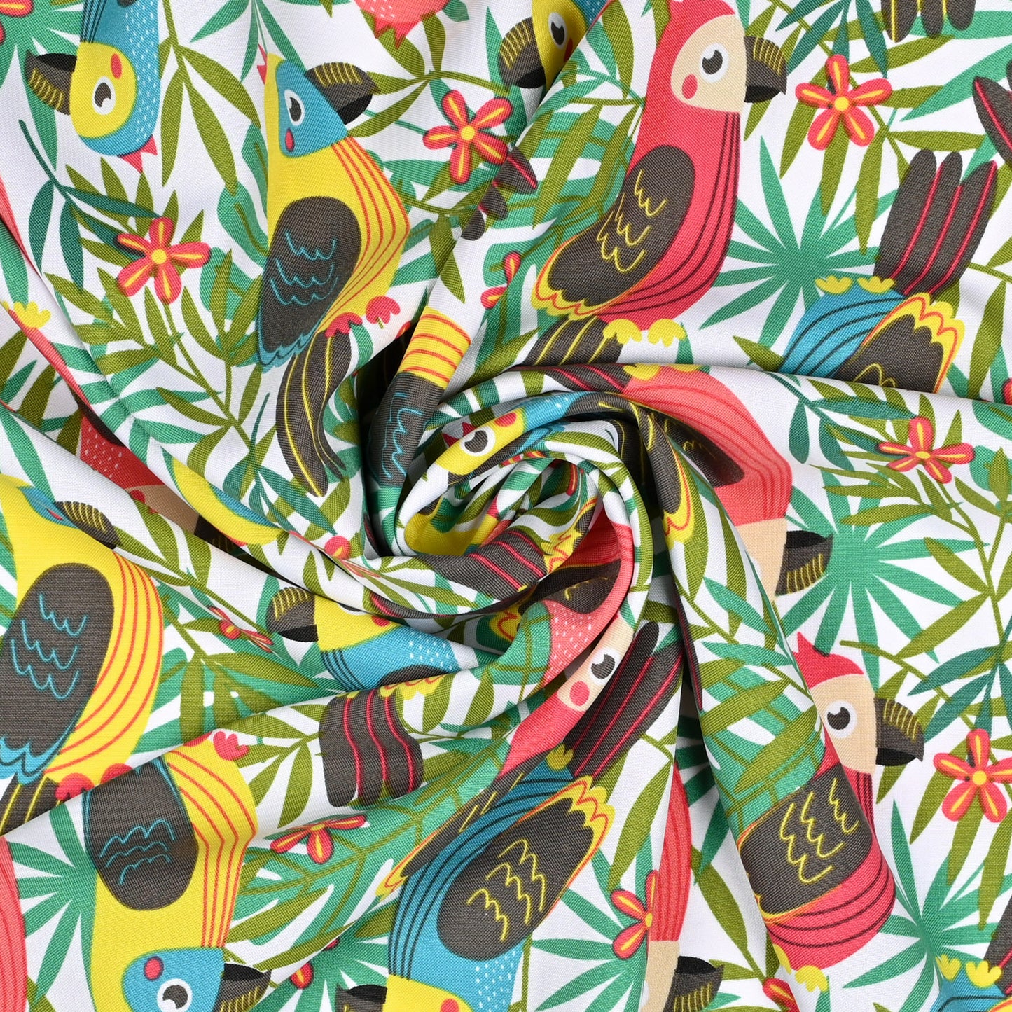 Printed Mini Matt Parrot Party Aqua - Ragland Fabrics