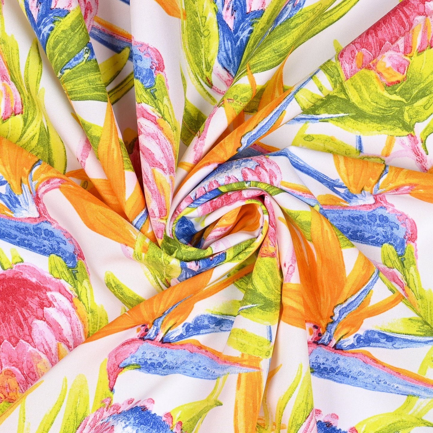 Printed Mini Matt Protea & Strelitzia White - Ragland Fabrics