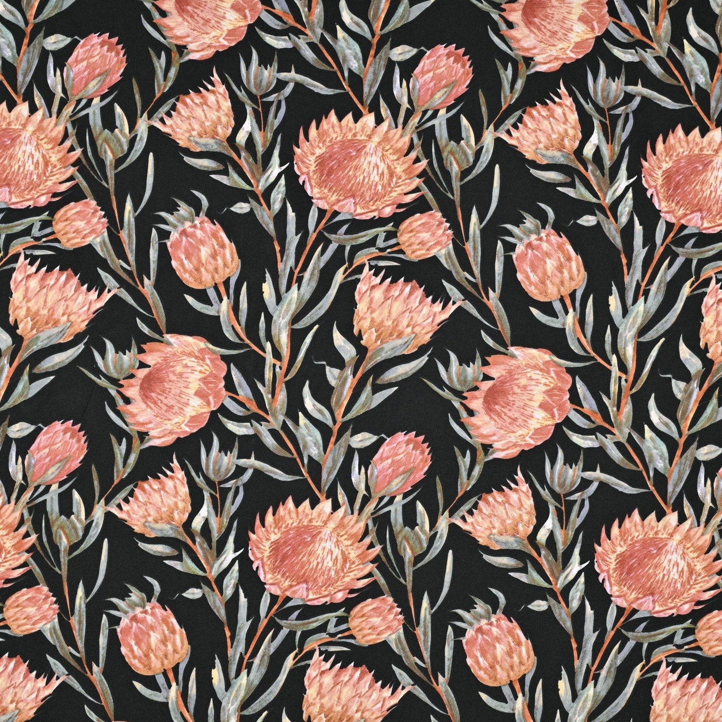 Printed Mini Matt Protea Classic Black - Ragland Fabrics