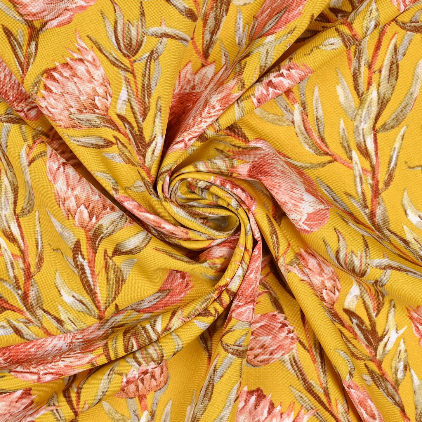 Printed Mini Matt Protea Classic Mustard - Ragland Fabrics
