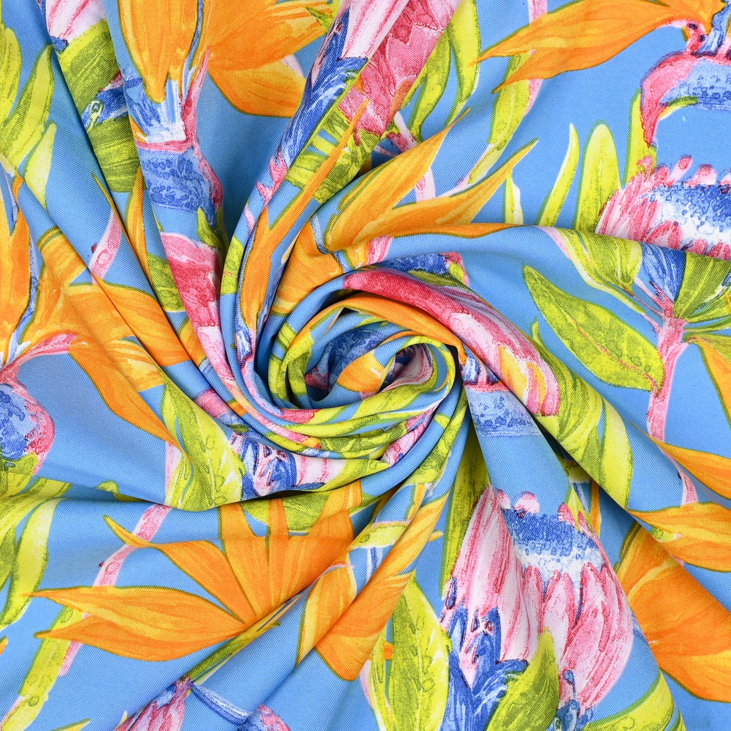 Printed Mini Matt Protea & Strelitzia Blue - Ragland Fabrics