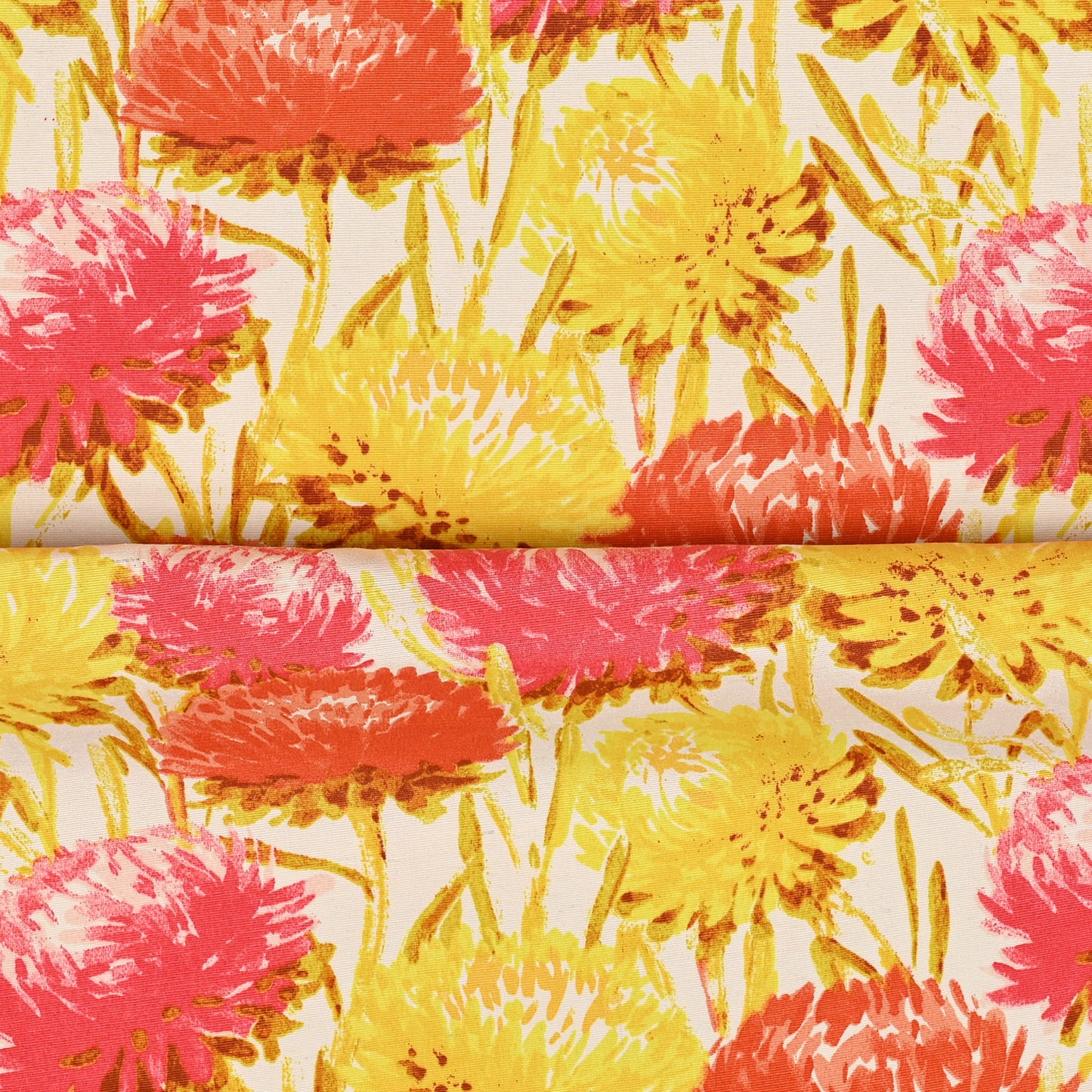 Printed Poly Cotton Crysanthium Yellow 140cm