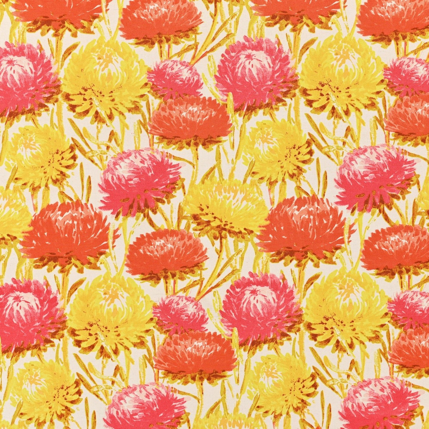 Printed Poly Cotton Crysanthium Yellow 140cm - Ragland Fabrics