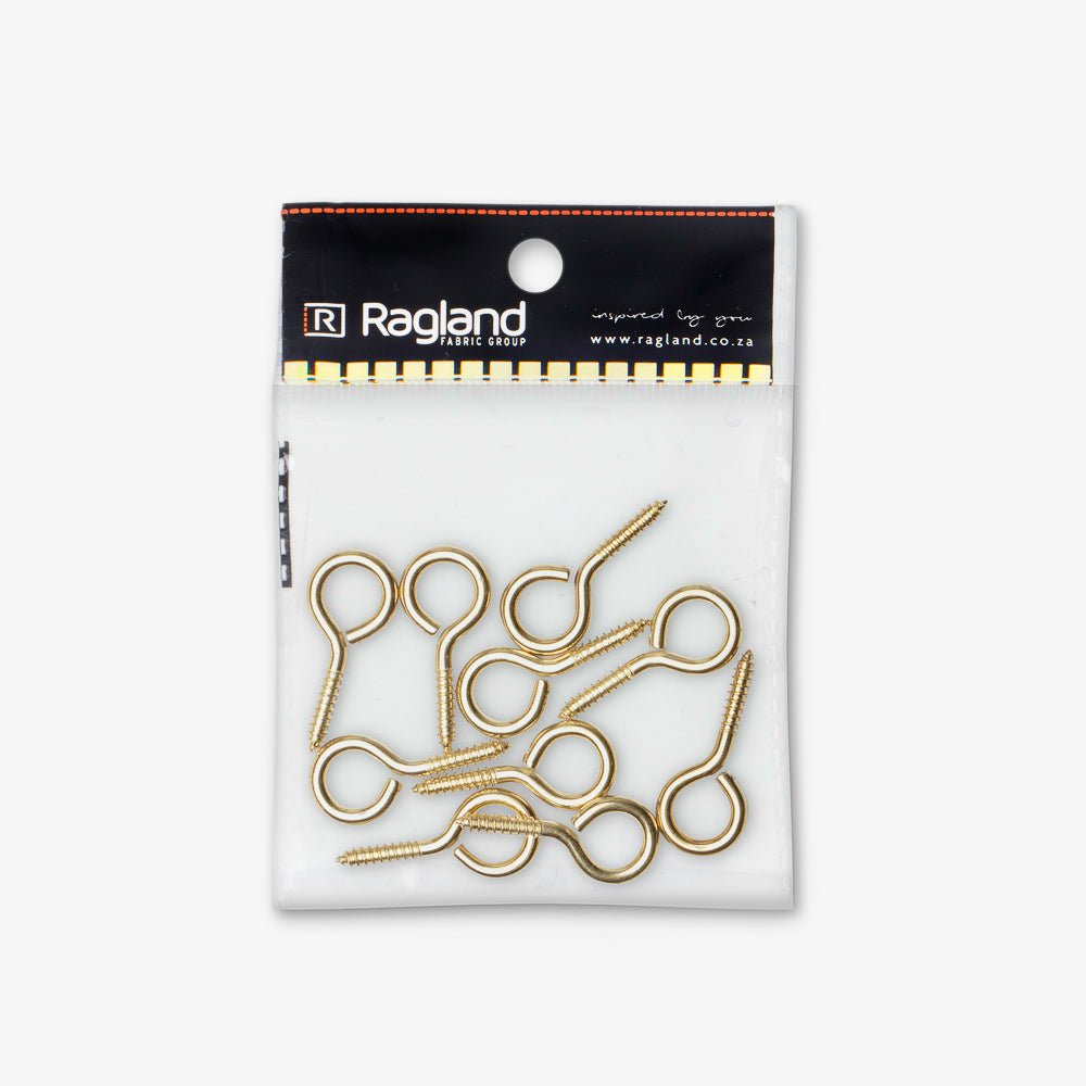 Screw Eyes Brass - Size 8 - Ragland Fabrics