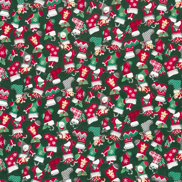 Printed Poly Cotton Stocking Green - Ragland Fabrics