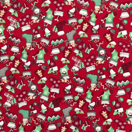 Printed Poly Cotton Stocking Red - Ragland Fabrics