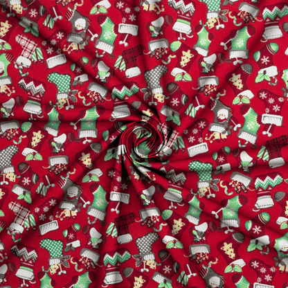 Printed Poly Cotton Stocking Red - Ragland Fabrics