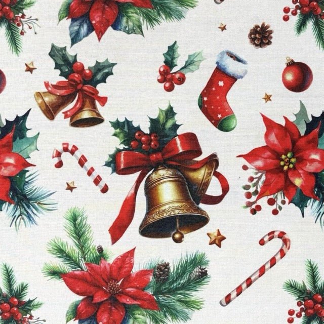 Christmas Printed Mini Matt Bells and Stars - Ragland Fabrics