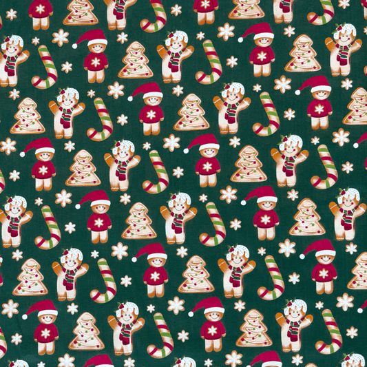 Printed Poly Cotton GingerBread Green 115cm - Ragland Fabrics