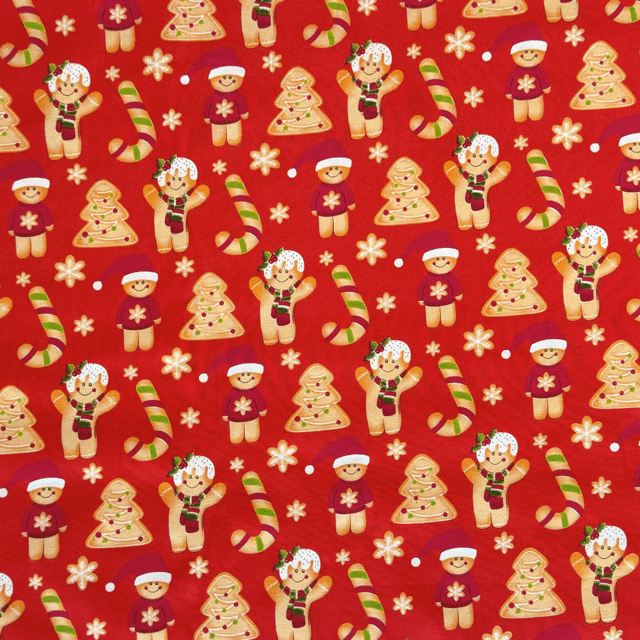 Printed Poly Cotton GingerBread Red 115cm - Ragland Fabrics
