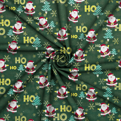 Printed Poly Cotton HO HO Green 115cm - Ragland Fabrics