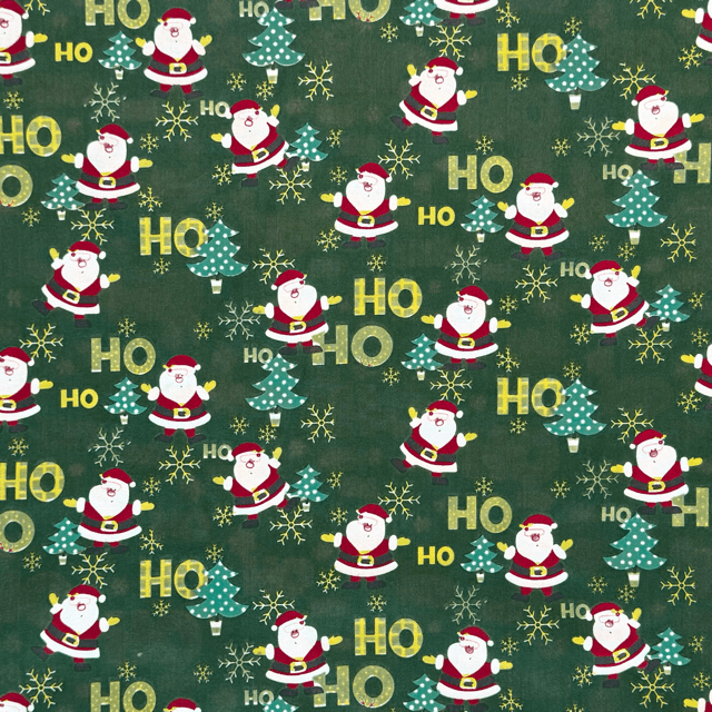 Printed Poly Cotton HO HO Green 115cm - Ragland Fabrics