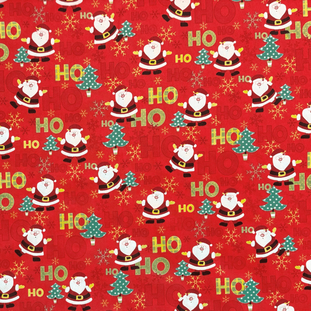 Printed Poly Cotton HO HO Red 115cm - Ragland Fabrics