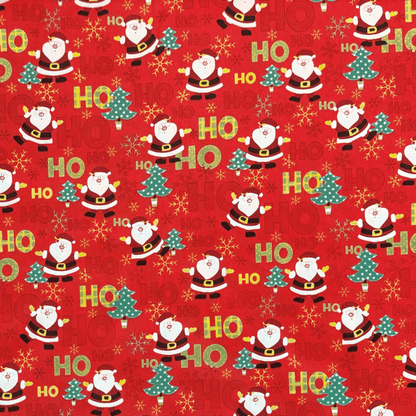 Printed Poly Cotton HO HO Red 115cm - Ragland Fabrics
