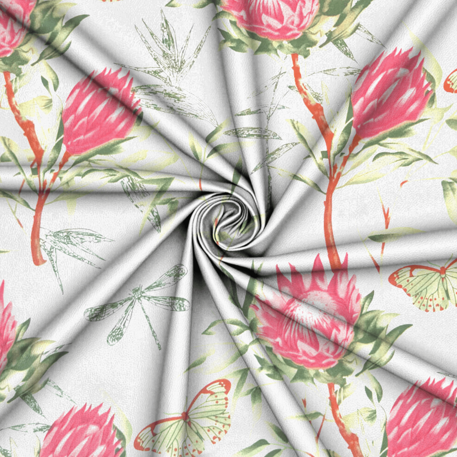 Printed Poly Cotton Protea White 115cm - Ragland Fabrics